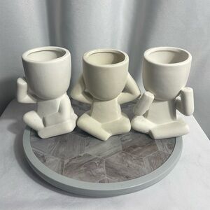 Say, Hear, See No Evil Set of Ceramic Planters NIB Home Decor Novelty Cacti